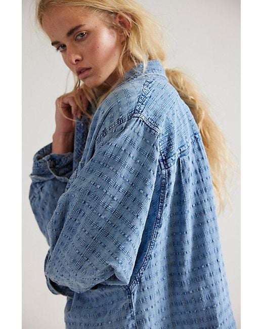Free People Blue Sabine Dobby Button Down
