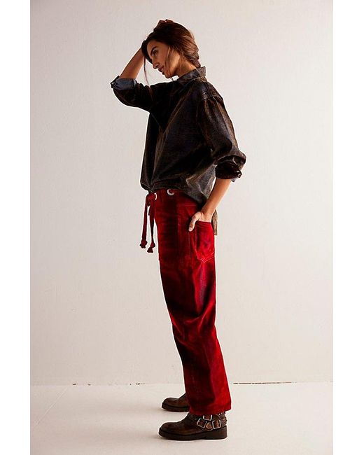 Free People Red We The Free Moxie Flocked Pull-on Barrel Jeans