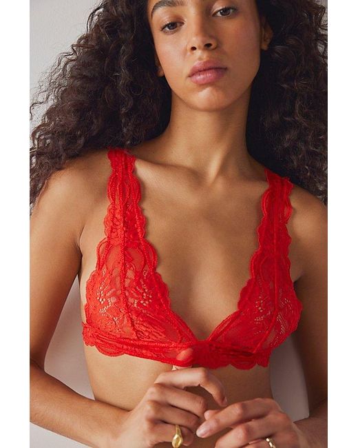 Intimately By Free People Red Last Dance Lace Plunge Bralette