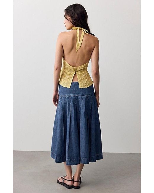 Free People Blue Skipper Pleated Denim Midi Skirt