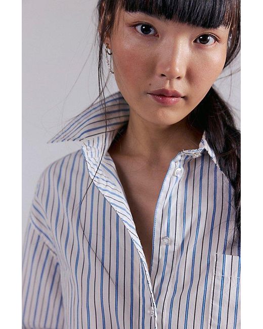 Free People Gray Sabine Striped Articulated Shirt