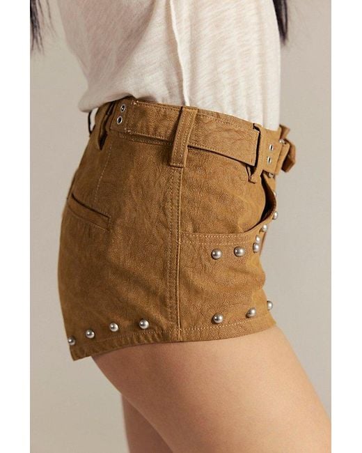 Free People Natural The Cool Kid Suede Micro Shorts