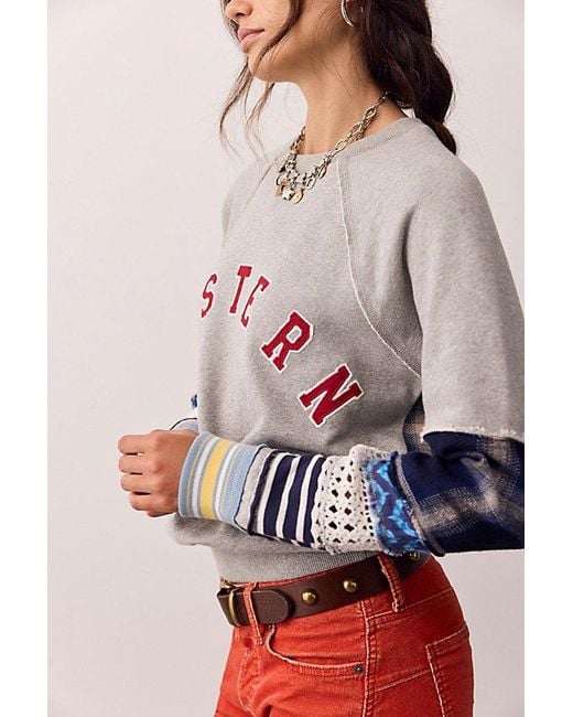 Free People Multicolor Western Craft Crew Neck Pullover