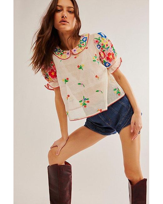 Top Débardeur Free People Blanc Brodé Floral - Taille XS Avec étiquettes - V-neck