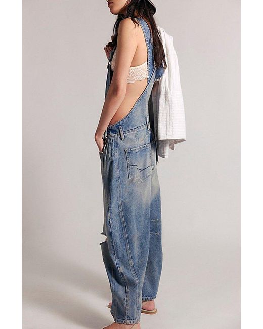 Free People Brown Good Luck Barrel Dungarees