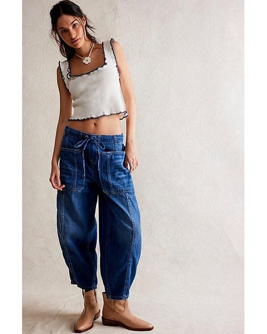 Free People Blue We The Free Silverton Puddle Barrel Jeans