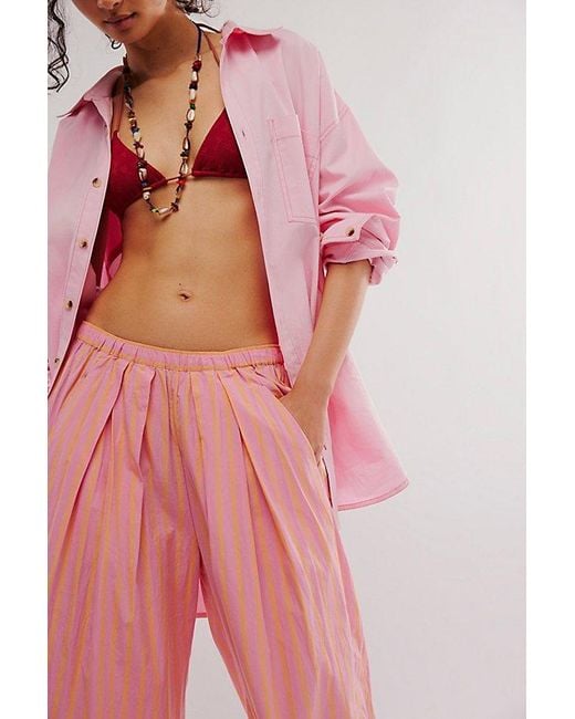 Free People Pink To The Sky Striped Parachute Trousers
