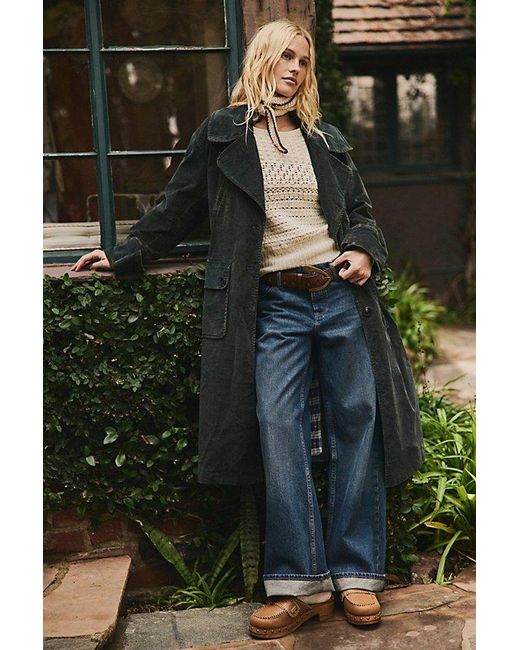 Free People Black Fox Cord Duster Jacket