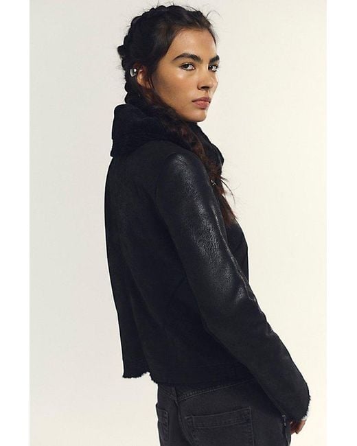 Free People Blue Fourline Shearling Aviator Jacket