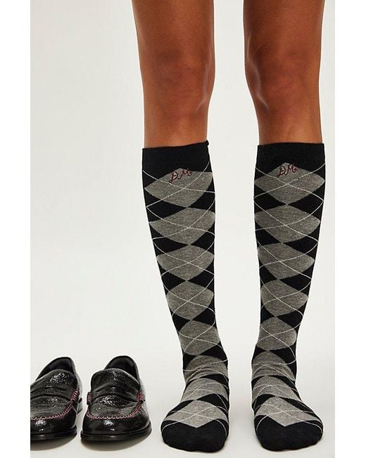 Damson Madder Black High Knee Argyle Socks