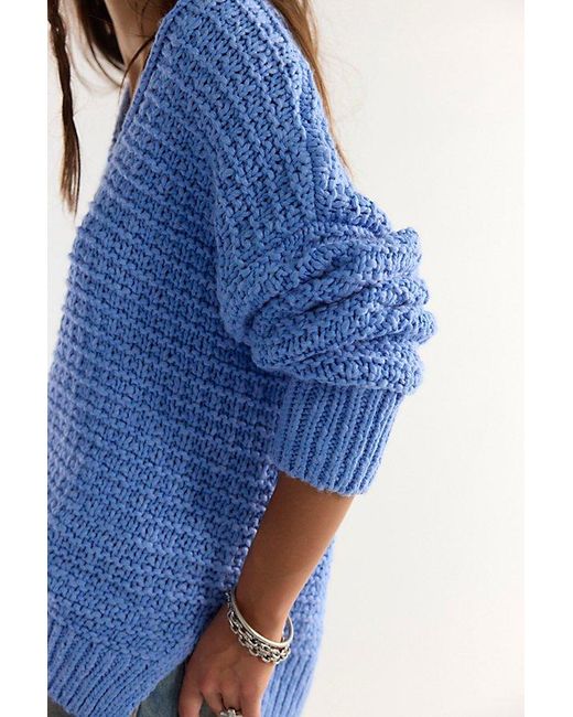 Free People Blue Opal Textured V-Neck Pullover
