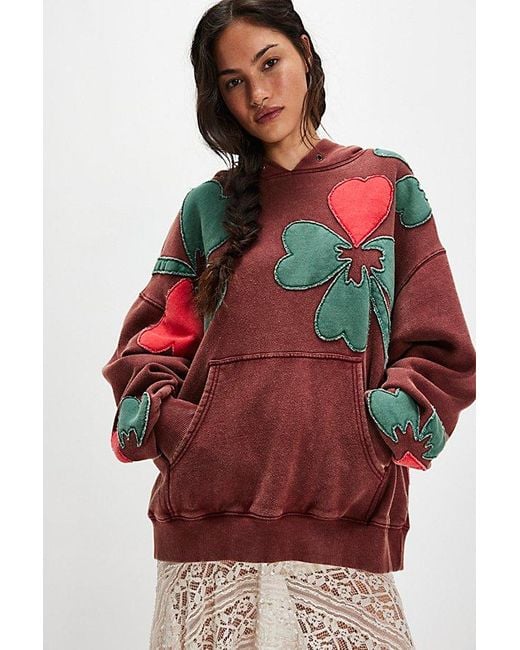 Free People Red It's A Vibe Flowers Hoodie