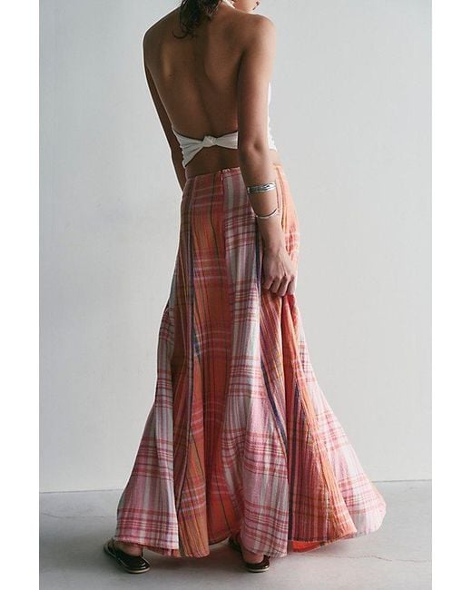 Free People Red Maizie Summer Plaidwork Maxi Skirt