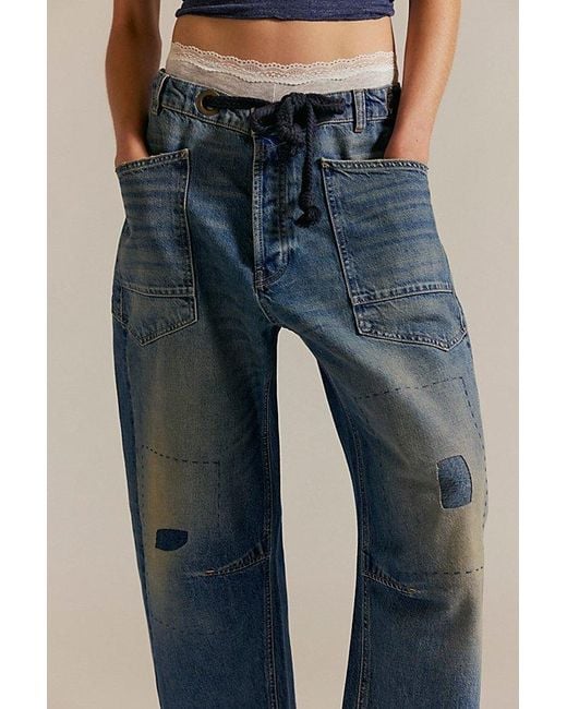 Free People Blue Moxie Pull-On Barrel Jeans