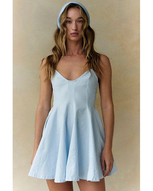 free-est Blue Tan Lines Stretch Linen Mini Dress By