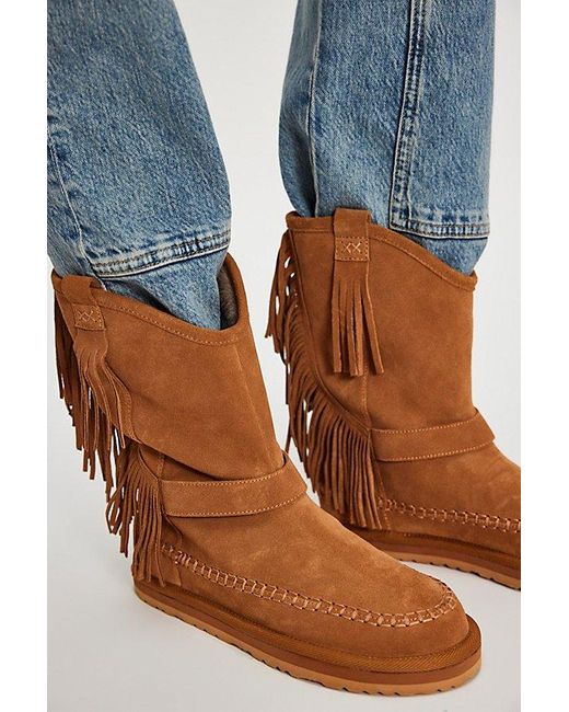 Free People Blue Faye Fringe Pull On Boots