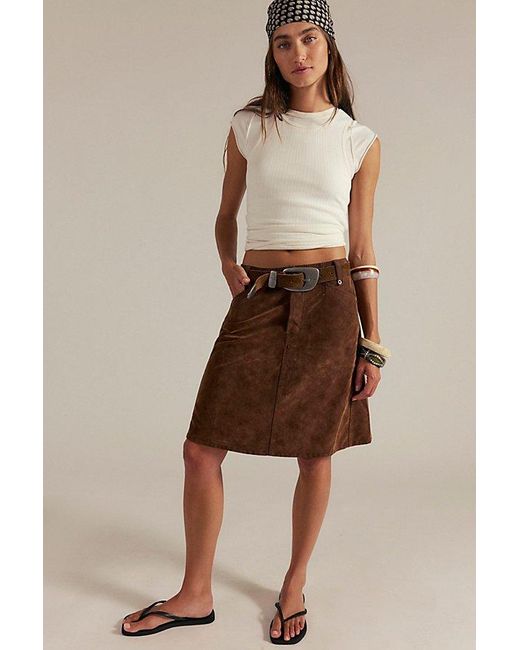 Free People Brown Suzy Suede Midi Skirt