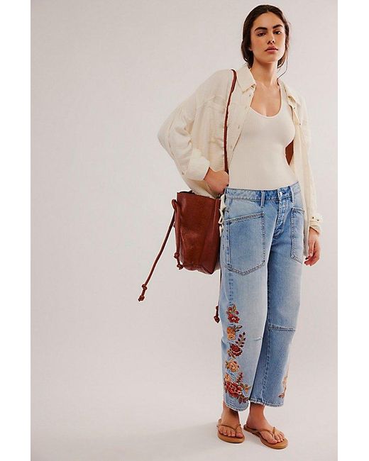 Free People Multicolor Driftwood Barbara Embroidered Jeans