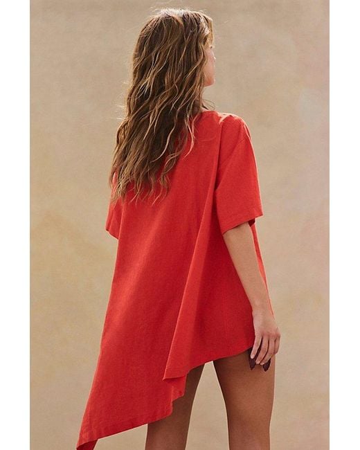 free-est Red Alina Cotton-Linen Short-Sleeve Top By