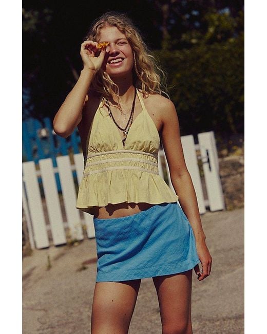 Free People Blue My Little Micro Mini Cotton-Linen Skort
