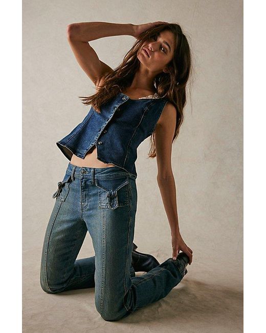 Free People Blue Love Stone Bootcut Jeans At Free People In Aphrodisiac, Size: 24