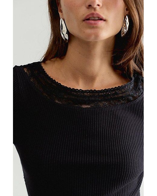 Free People Black Amber Lace Cuff Long Sleeve Top