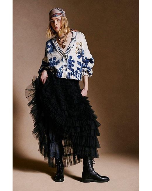 Free People Black Return Of The Ruffle Maxi Slip Skirt