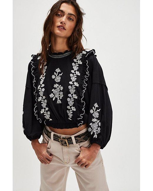 Free People Black Embroider Me Top