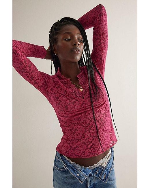 Intimately By Free People Red All Day Lace Long Sleeve By