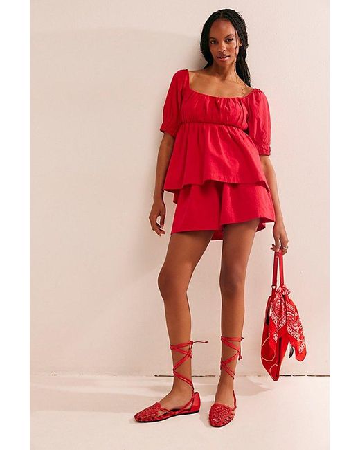 Free People Red Donnie Short Set