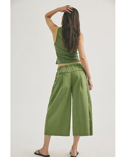 Free People Green Telluride Wide-Leg Crop Pull-On Solid Pants