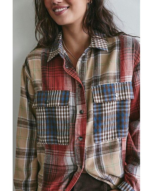 One Teaspoon Brown Essential Patchwork Flannel Top
