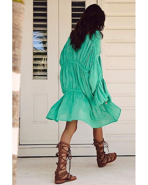 Free People Green Juliet Sheer Tie-Front Duster Top