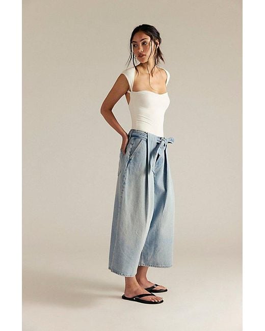 Free People Blue High Tide Belted Crop Jeans