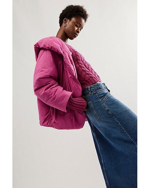 Free People Pink Cozy Cloud Puffer Jacket At In Magenta Haze, Size: Small