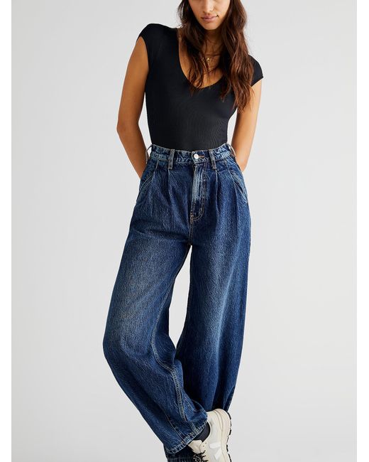 Free People Blue Theo Denim Trousers