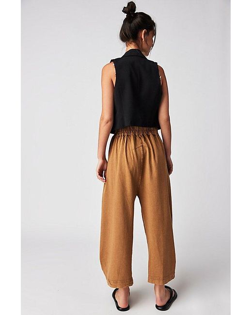 Free People Natural Cool Harbor Wide-leg Pants At In Camel, Size: Small