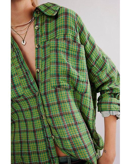 Free People Green Cardiff Plaid Top