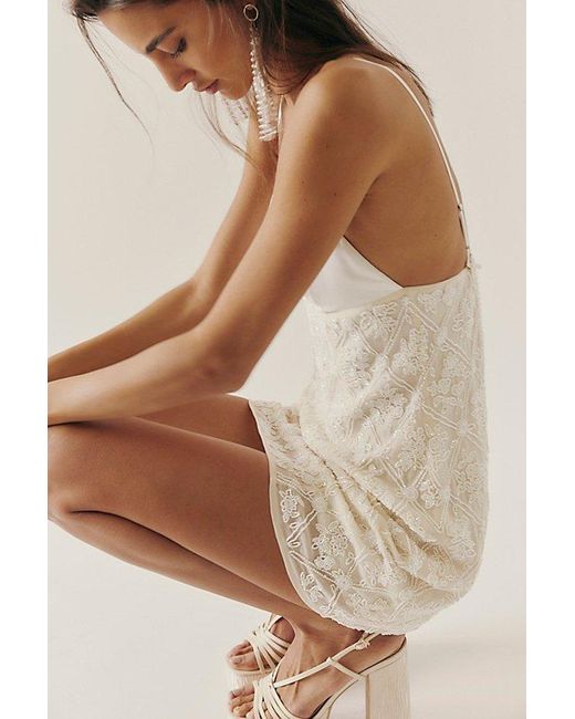 For Love & Lemons Bridget Beaded Mini Dress in Natural | Lyst
