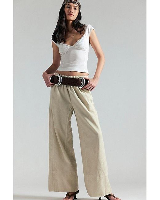 Free People Natural Day's End Linen Pull-On Pants