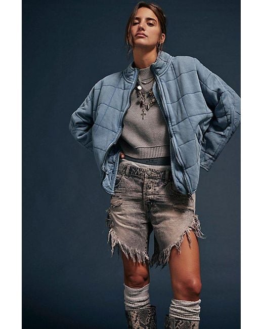 Free People Blue Dolman Quilted Knit Jacket