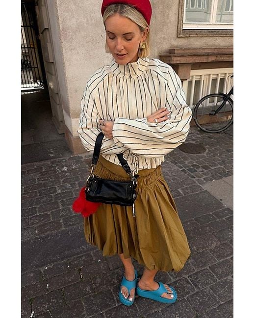 Free People Natural Devon Striped Balloon Funnel-Neck Jacket