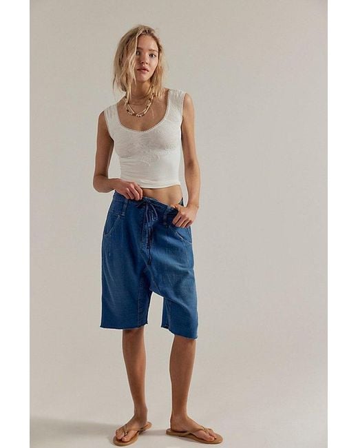Free People Blue Sage Denim Harem Shorts