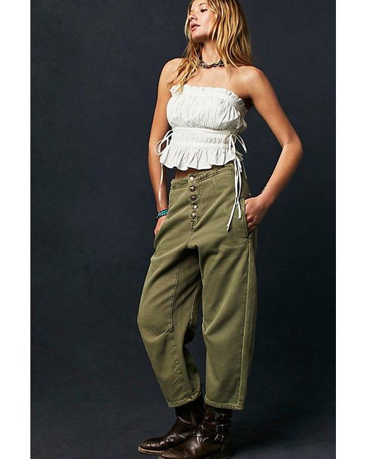 Free People Green Osaka Jeans At Free People In Olive, Size: 26