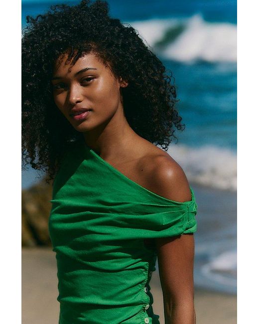 free-est Green So Far Summer Stretch Linen Mini Dress By