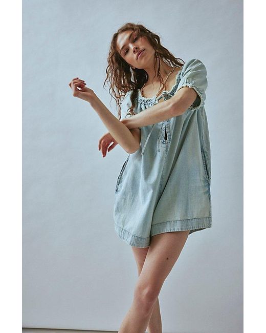 Free People Blue We The Free Daisy Denim Babydoll Romper