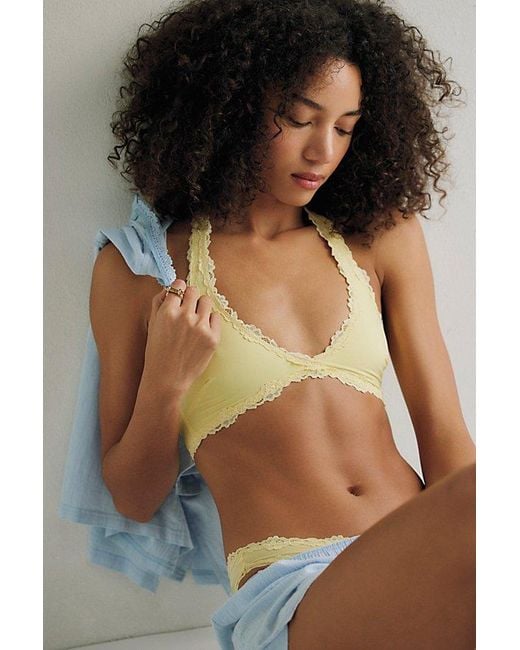 Intimately By Free People Blue Charlie Lace Microfiber Halter Bralette By