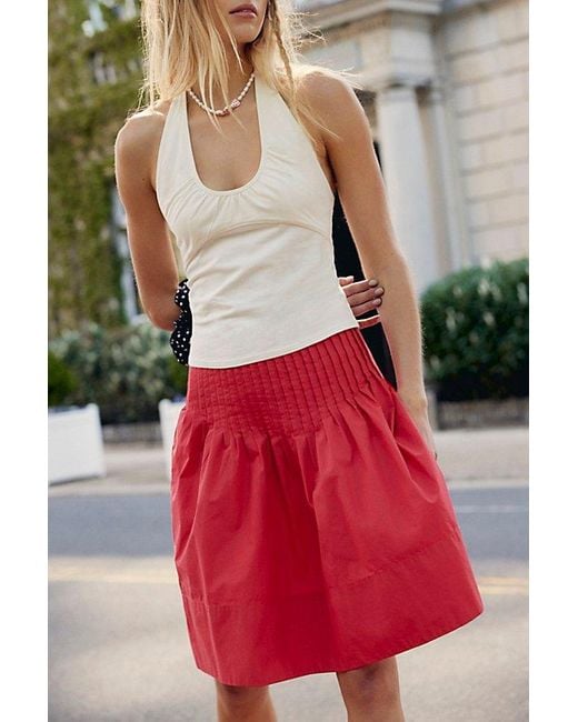Free People Red Peyton Pintuck Midi Skirt