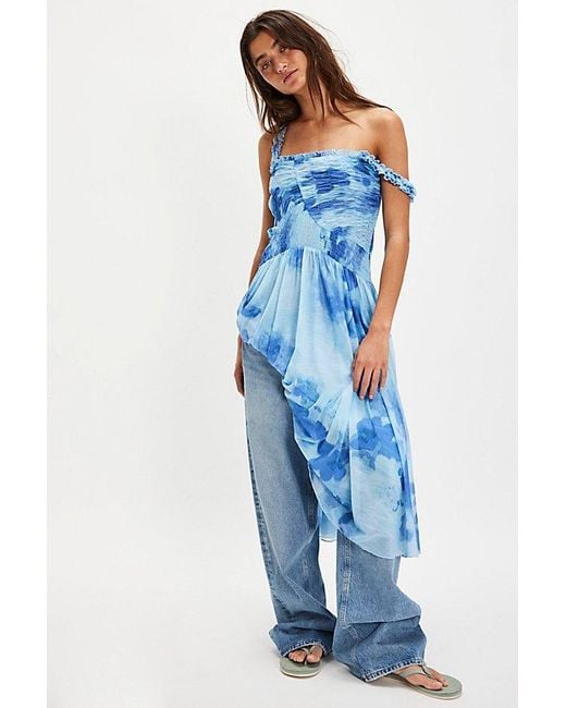 Free People Tessa Smocked Midi Dress in Blue | Lyst