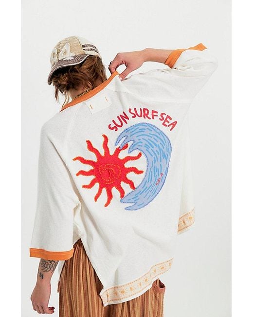 Free People White Giulia Embroidered Ringer Tee